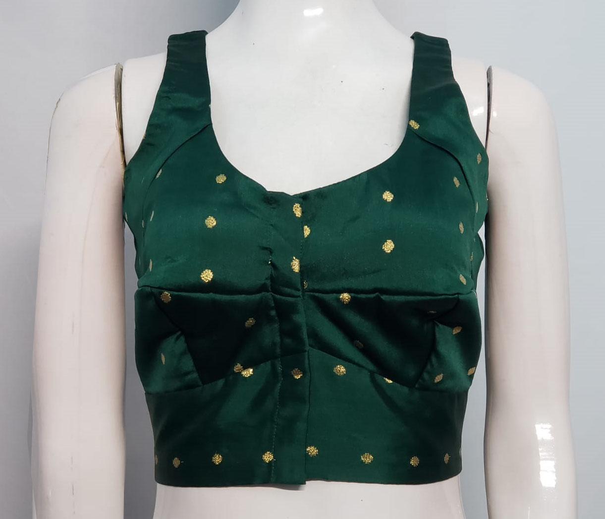 Bottle Green Color Taffeta Silk Blouse