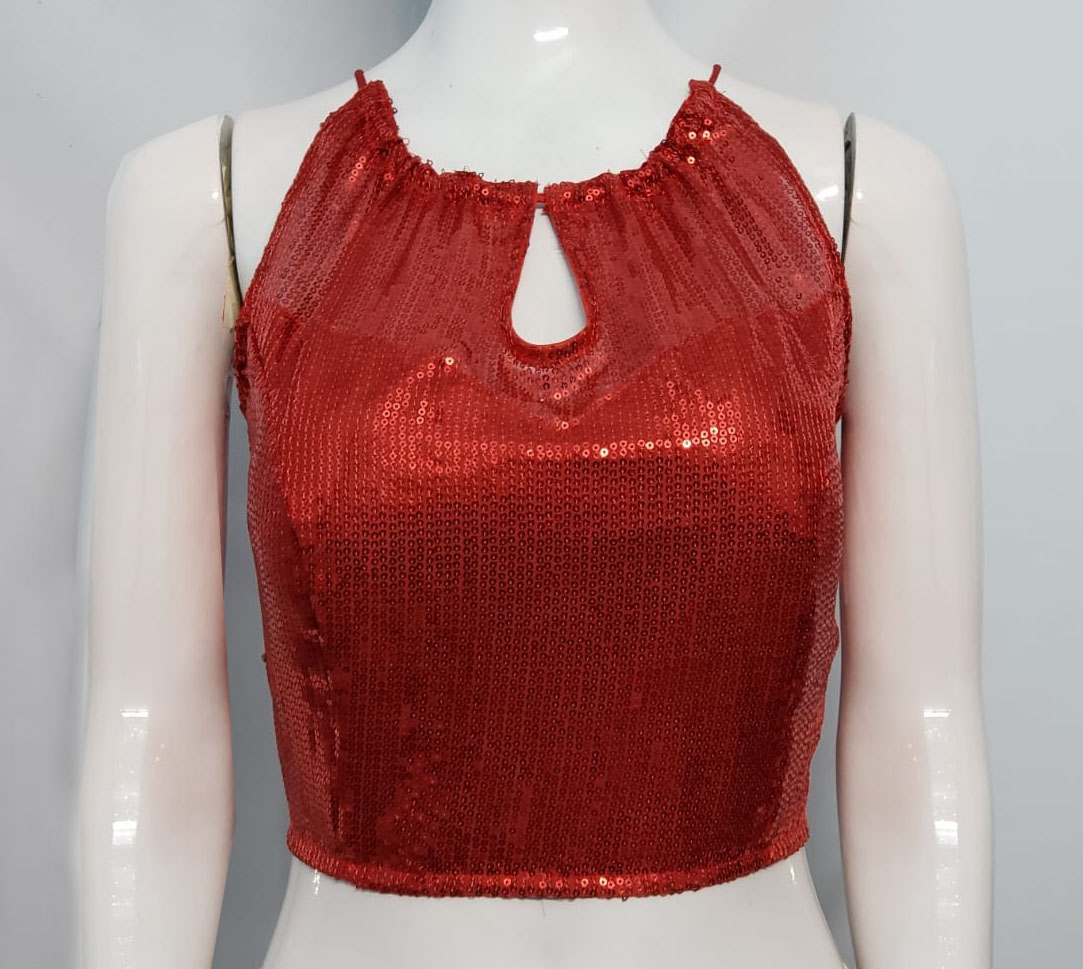 Carmine Red Color Sequin Blouse