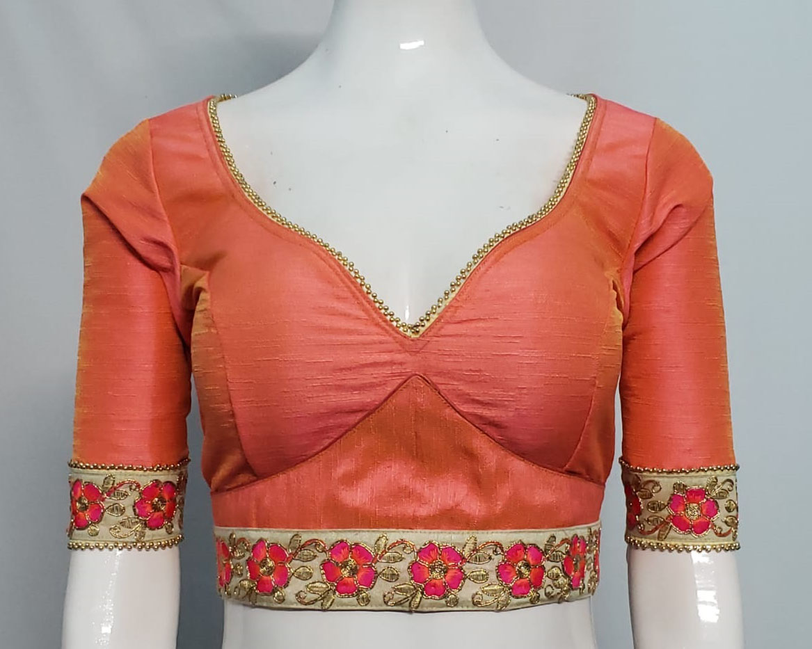 Peach Color Raw Silk Blouse