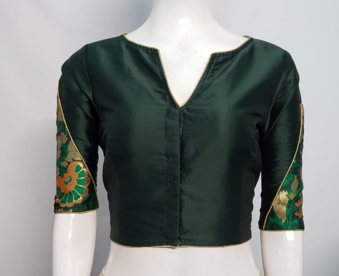 Bottle Green Color Samo Silk Meenakari Benarasi Blouse