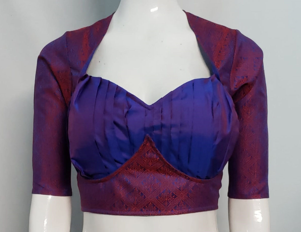 Purple Blue Color Brocade Samo Silk Blouse