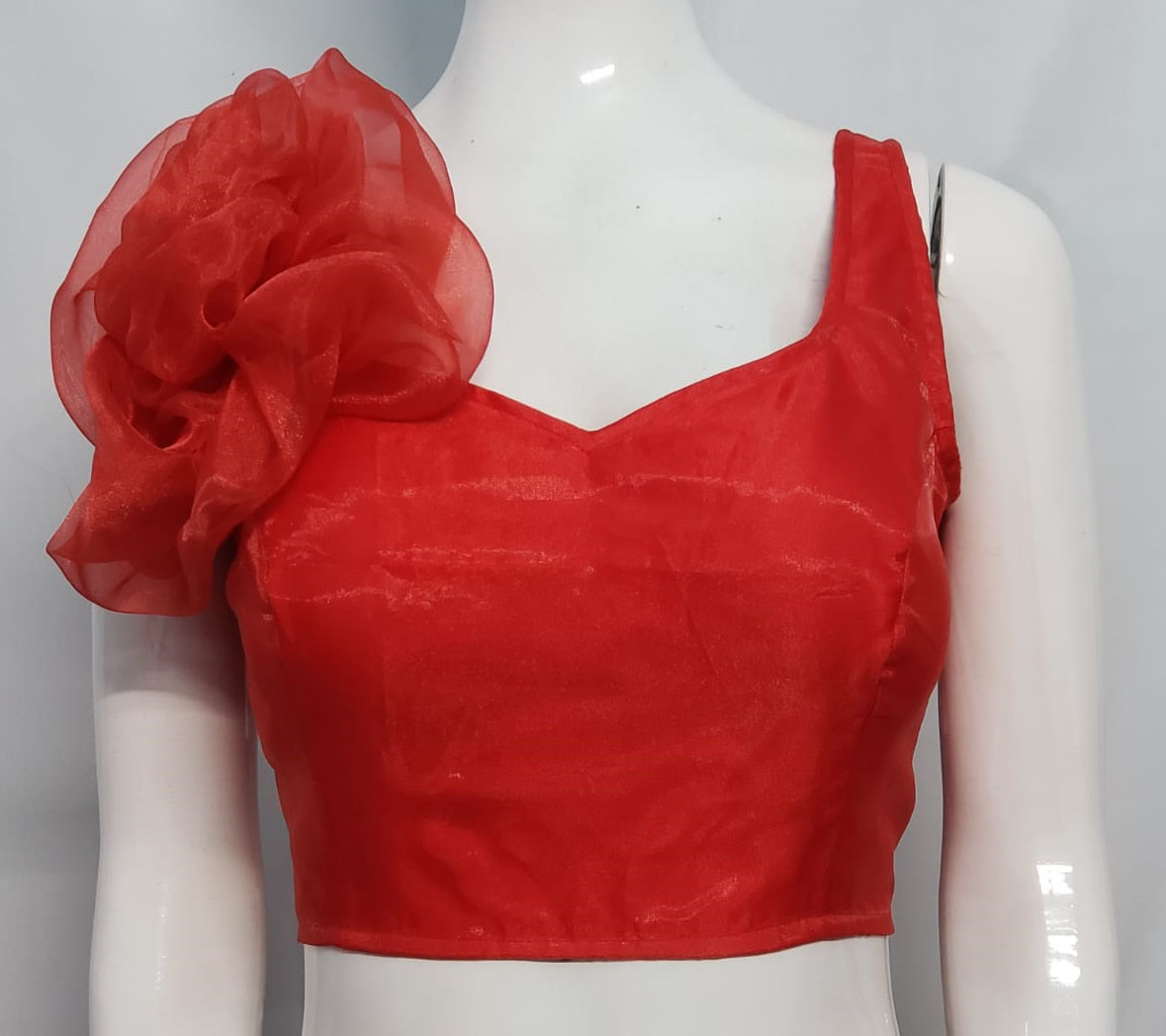 Candy Red Color Organza Blouse