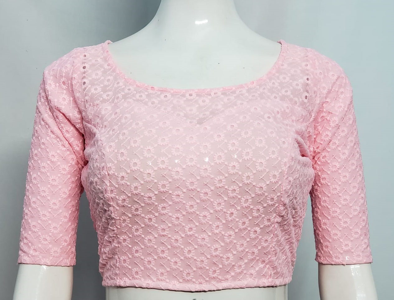 Baby Pink Color Georgette Chikan Kari Blouse