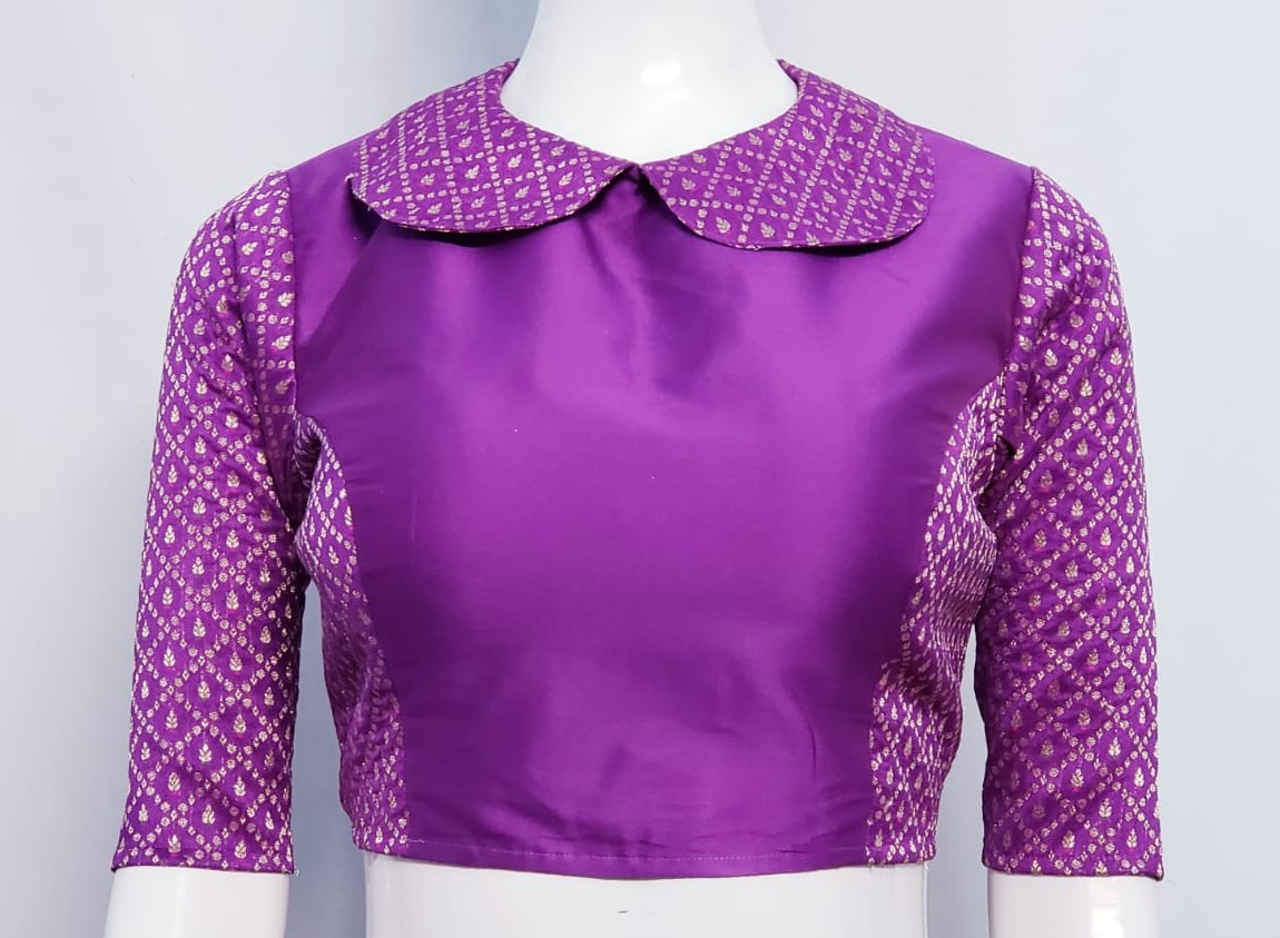 Tyrian Purple Color Brocade With Samo Silk Blouse