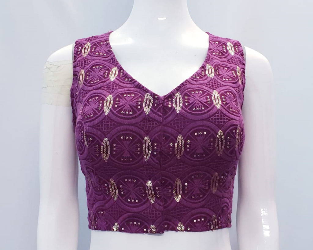 Tyrian Purple Color Georgette Embroidered Blouse