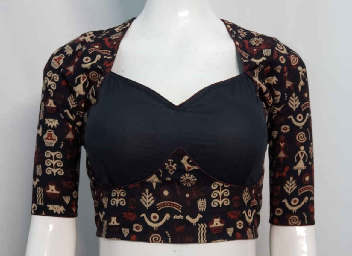 Black Color Cotton Block Printed Blouse