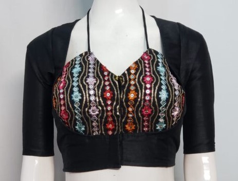 Black Color Samo Silk With Georgette Embroidered Blouse