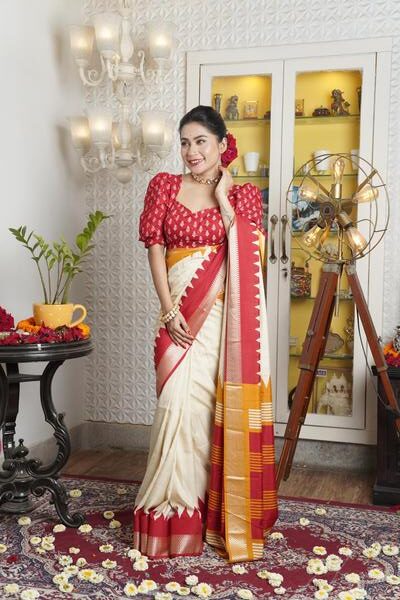 Off-White Color Silk Saree