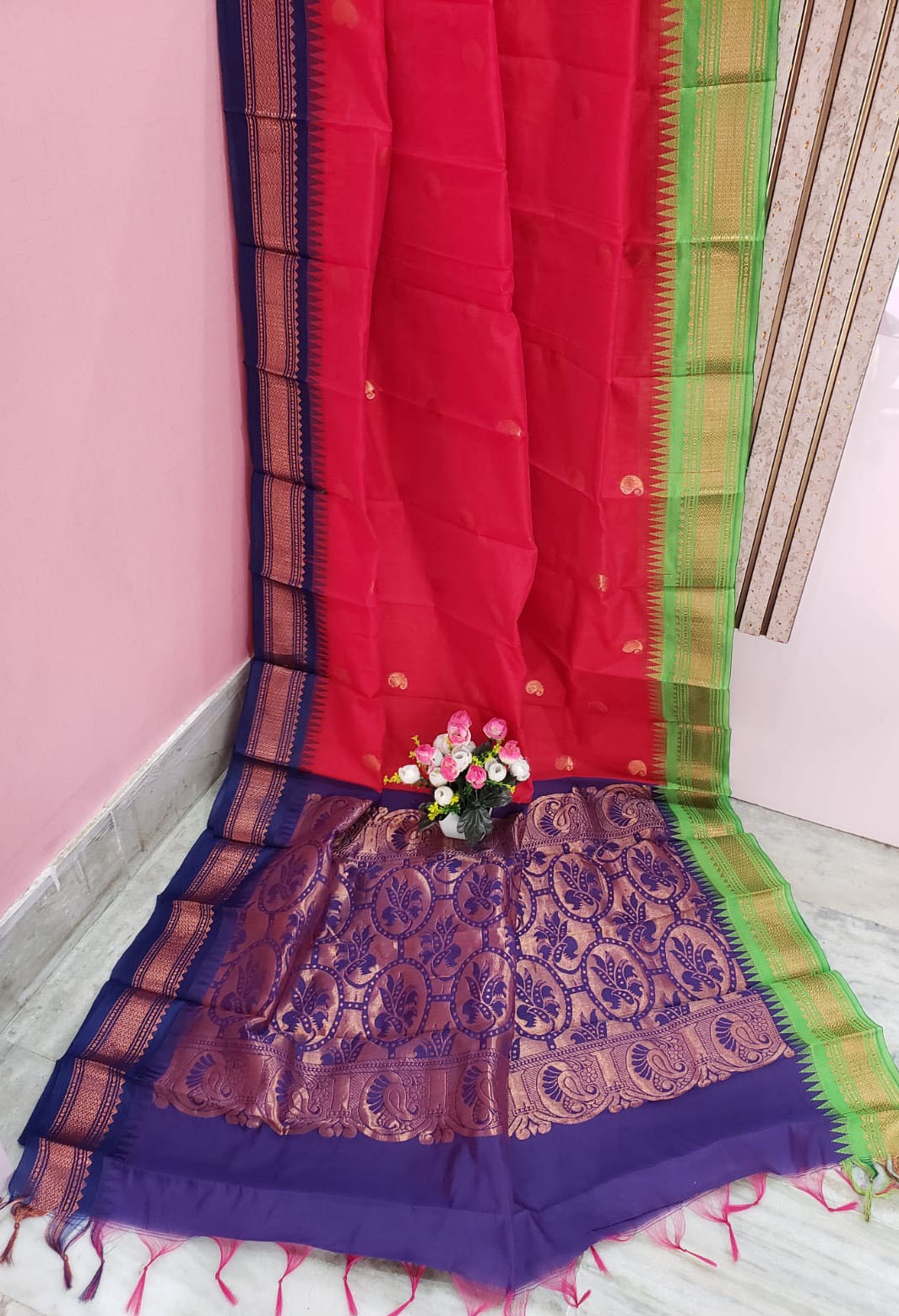 Red Color Cotton Gadwal Saree