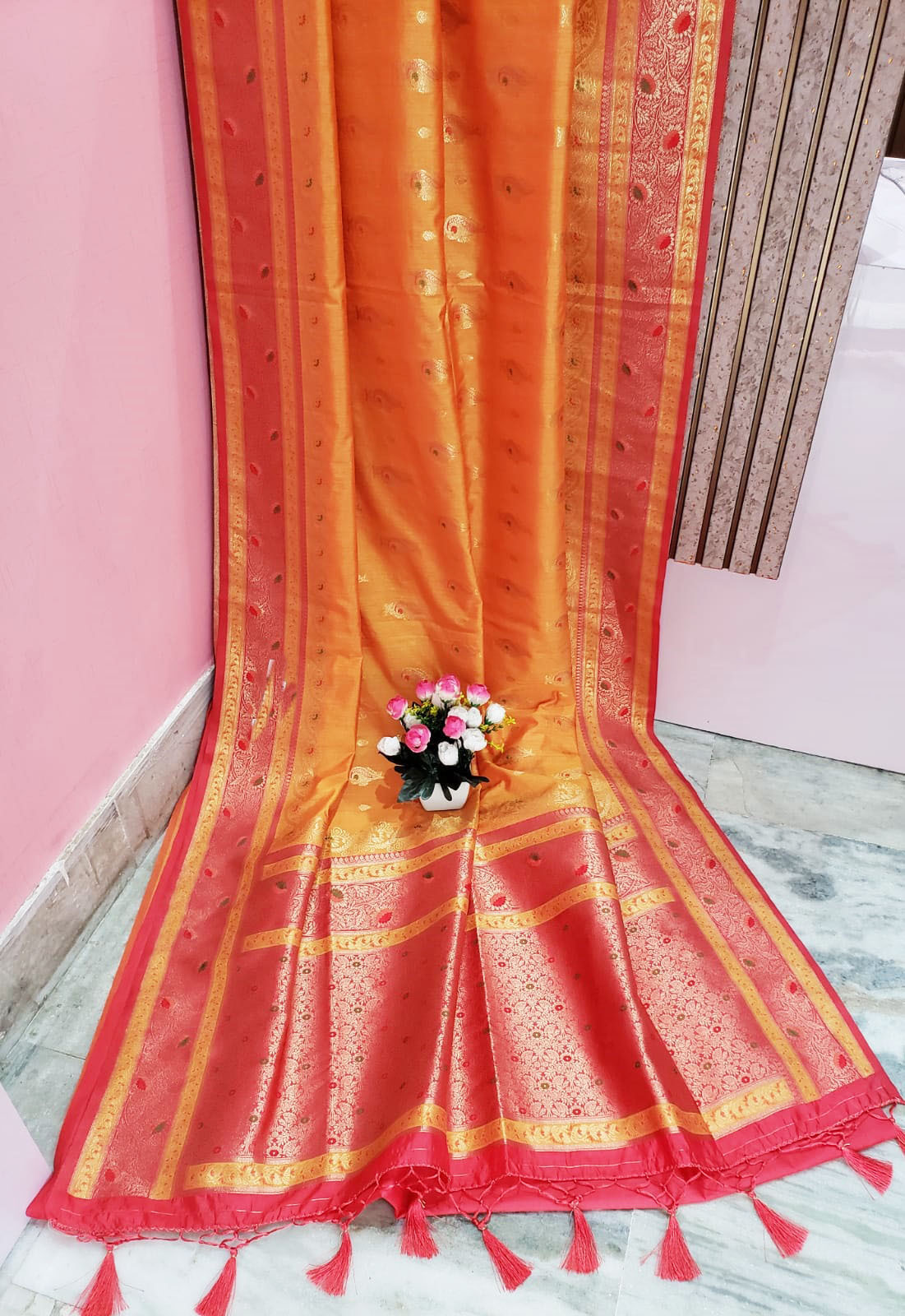 Yellow Color Katan Benarasi Saree