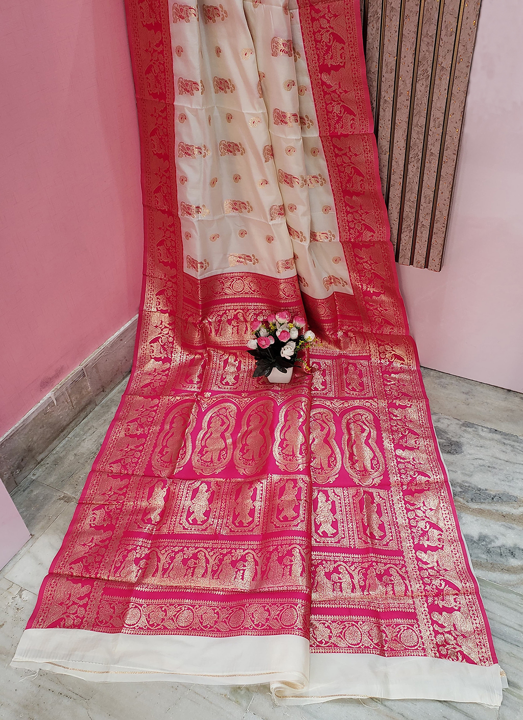 Magenta & White Bapta Tussar Saree