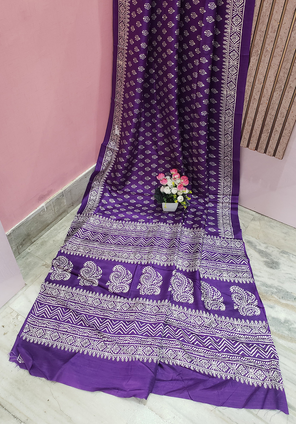 Purple Color Printed Silk Saree