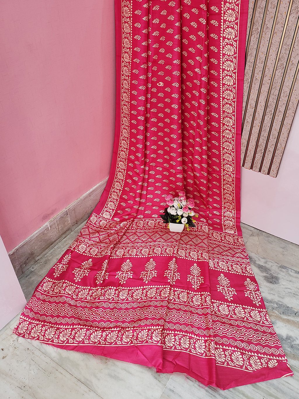 Magenta Color Printed Silk Saree