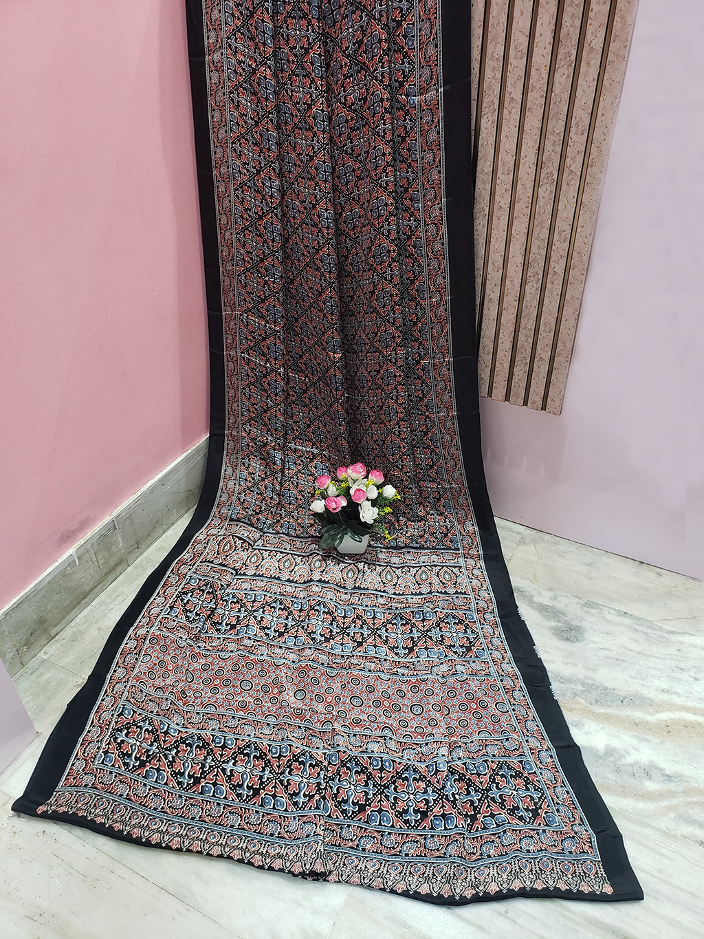 Black Color Ajrakh Printed Modal Silk Saree