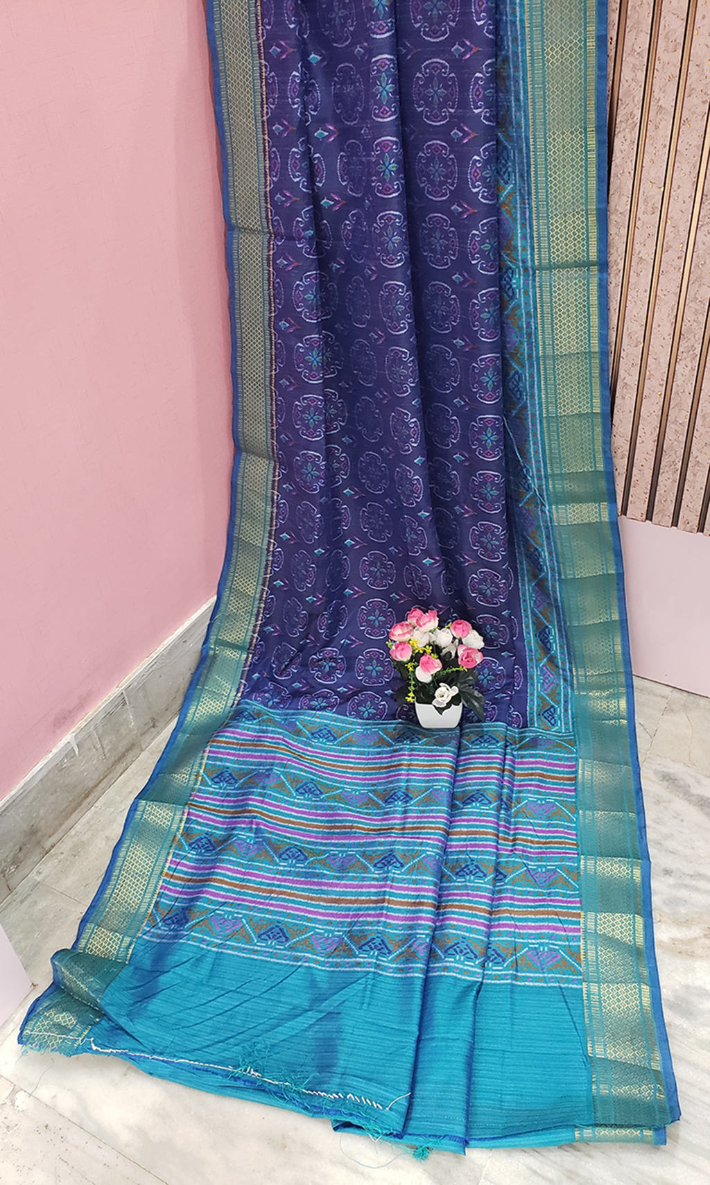 Blue Multi Color Patola Printed Silk Saree