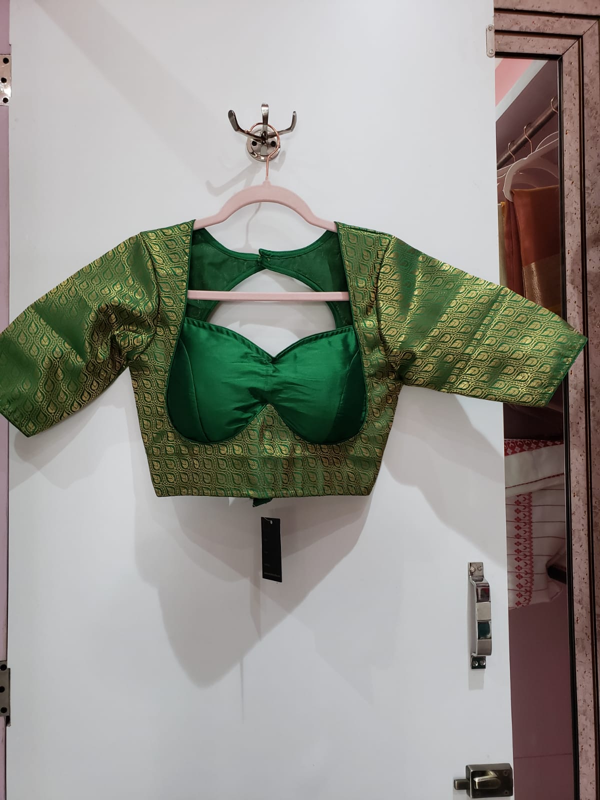 Emerald Green Color Brocade With Samo Silk Blouse