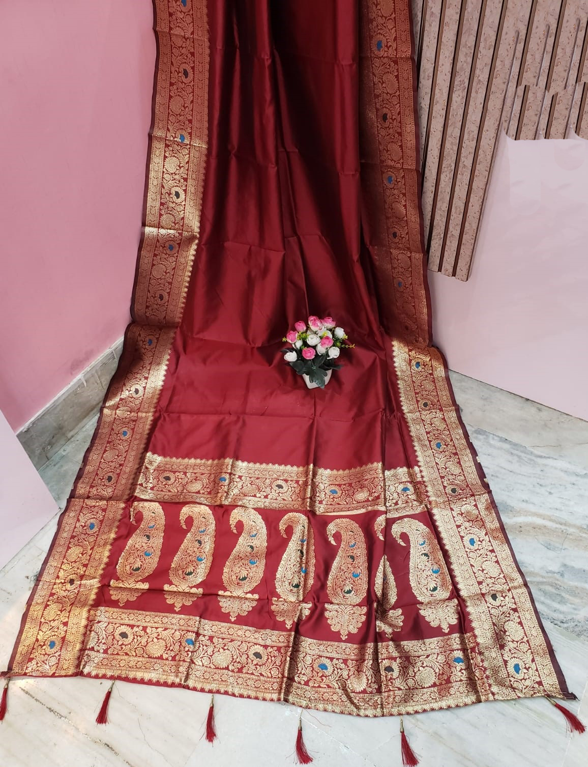 Dark Maroon Color Katan Benarasi Saree