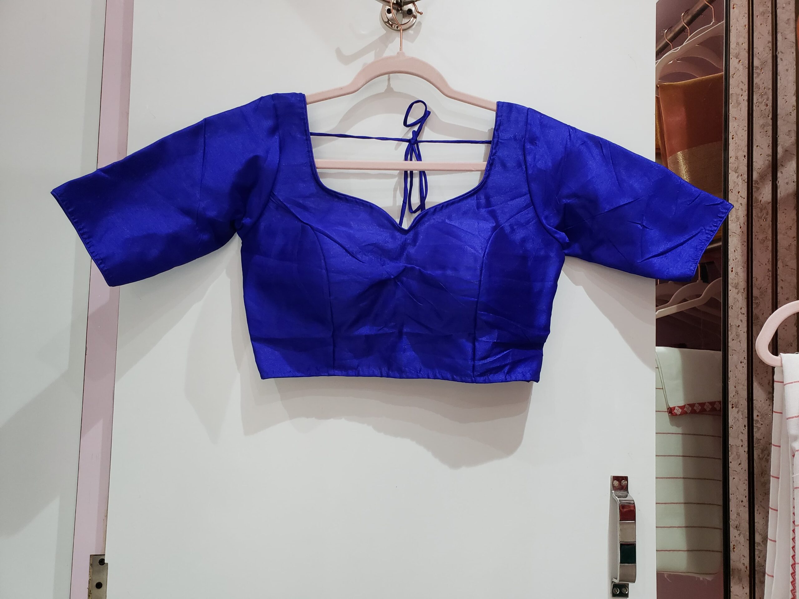 Admiral Blue Color Raw Silk Blouse