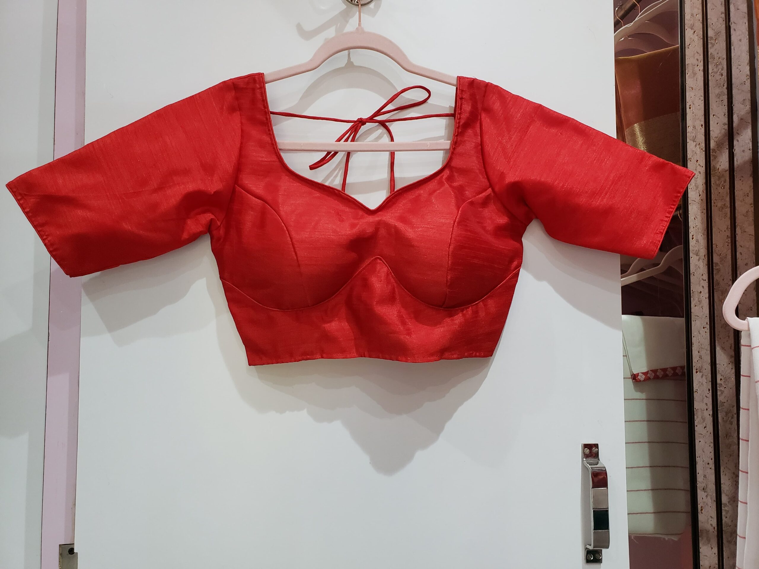 Cherry Red Color Raw Silk Blouse